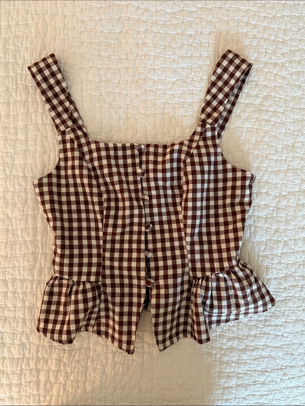 a new day Brown and White Gingham Peplum Camisole